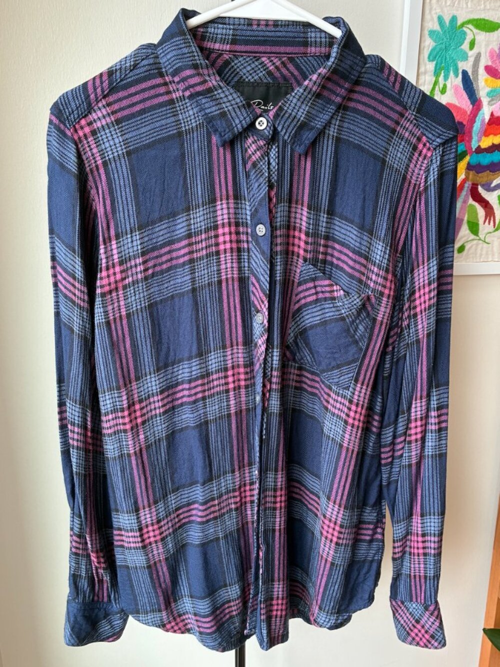 Rails Hunter Plaid Long Sleeve Shirt in Navy Rose Astor - Size M - Picture 5 of 14